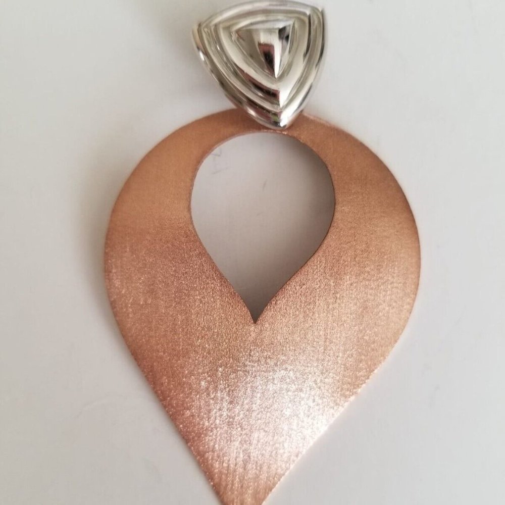 925 Sterling Silver Brushed Rose Gold Non Tarnish Teadrop Shape Pendant